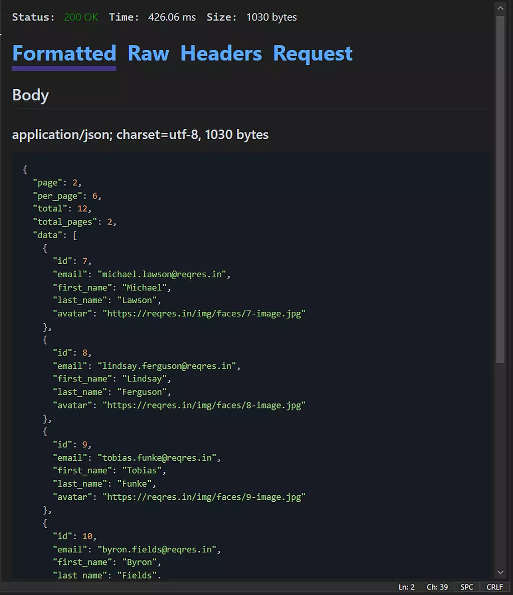 Detailed Result of Calling One of the Endpoints
